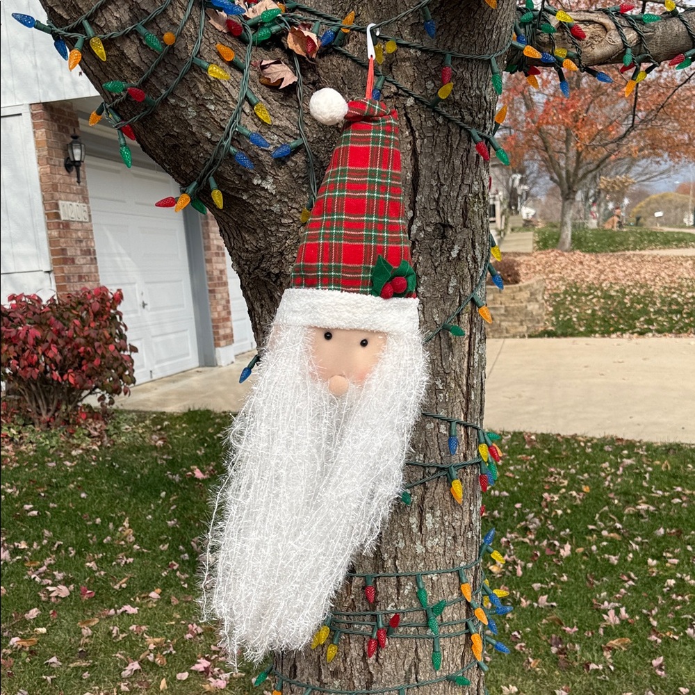 Festive Plaid Santa Door Hanger